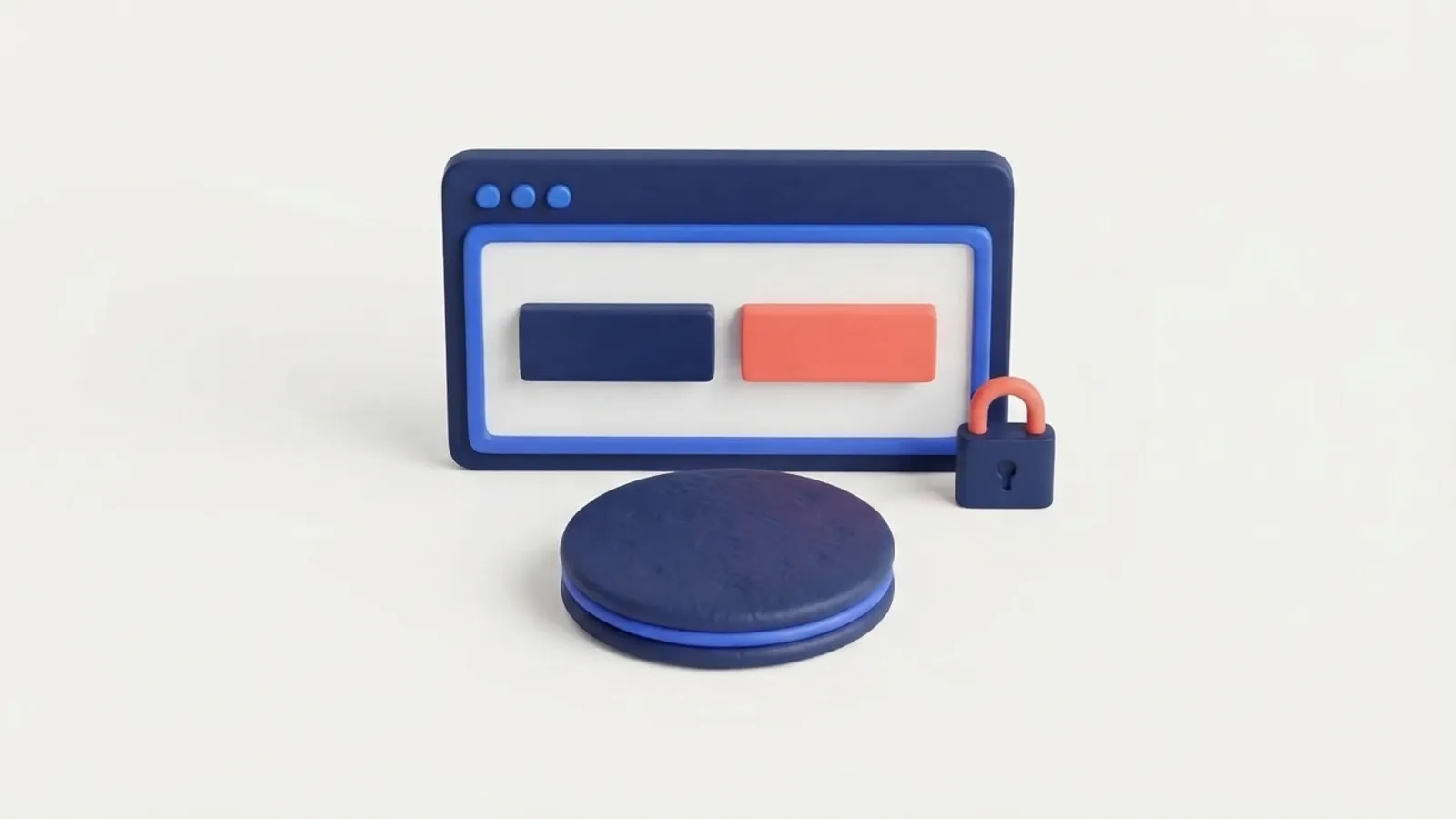 3D-illustratie van een koekje voor een browservenster met twee even grote knoppen, met een hangslot.